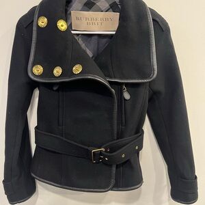 Burberry Brit Black Wool-Blend Peacoat with Gold Hardware, size 4